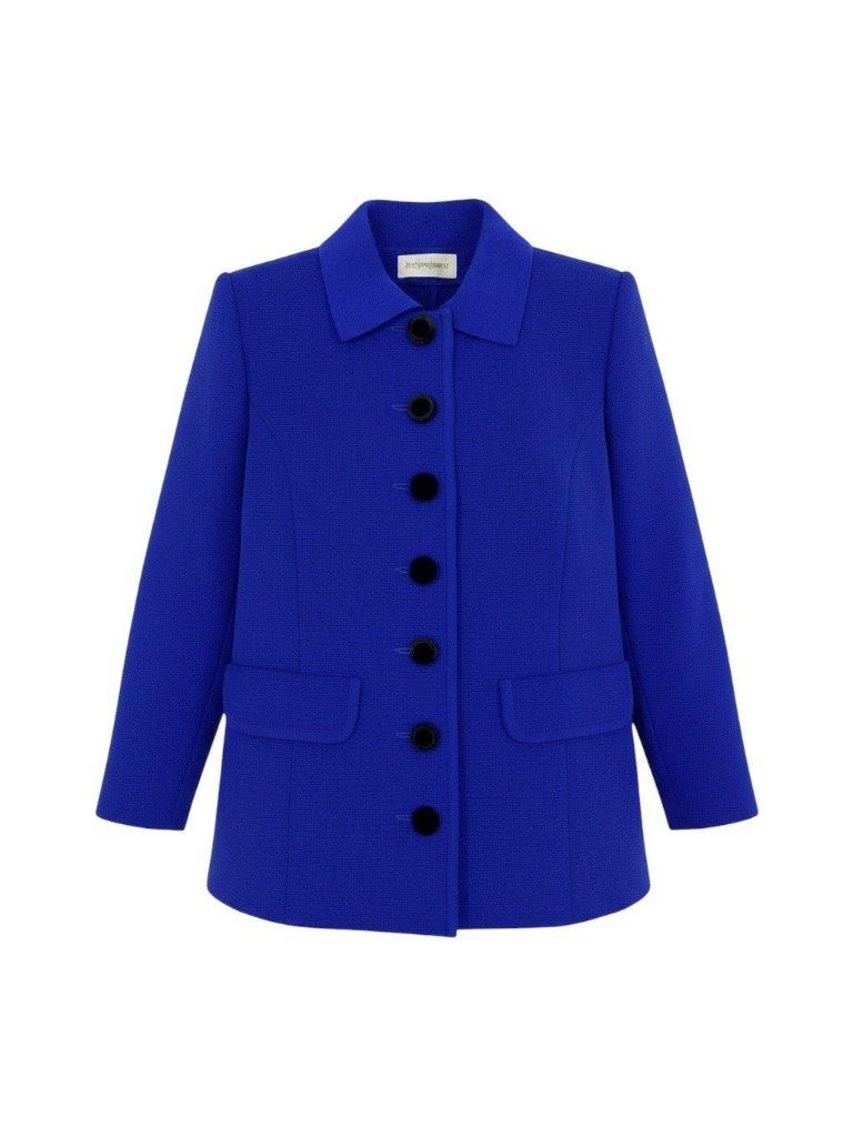 Saint Laurent Knit Jacket Velour Button Wool M Blue